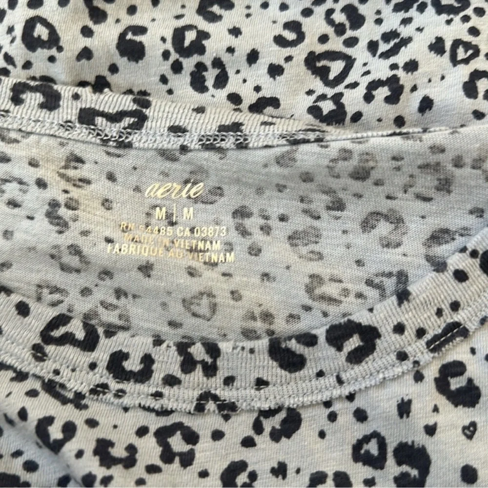 Aerie Blue Twist Front Short Sleeve Leopard Print Casual Tee Shirt Dress Medium
